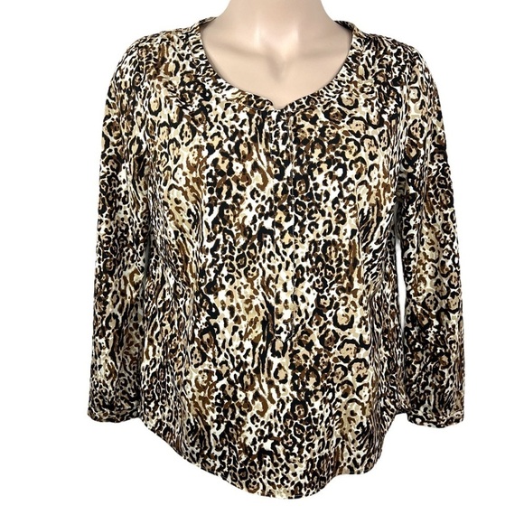 2x Merona Leopard Print Blouse Long Sleeve Button Down Front Plus - Picture 1 of 9
